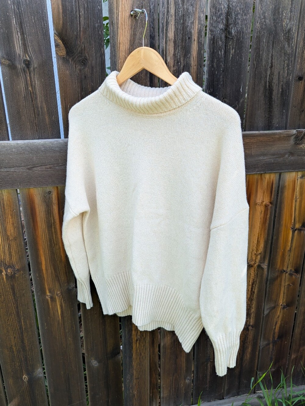 OAK + FORT Cream Ribbed Wool Turtleneck Sweater